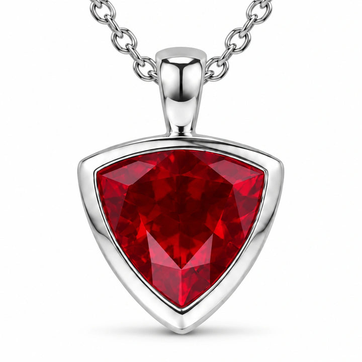Bezel-Set Trillion Lab Ruby Pendant close-up detail, product visualization