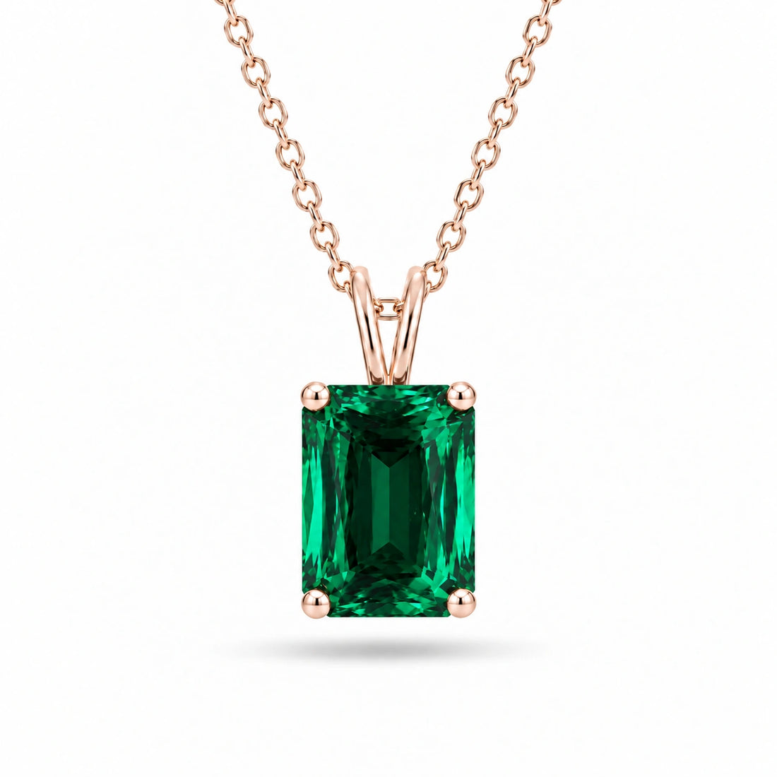 Ashoka-Cut Lab Emerald Pendant in 14K Rose Gold