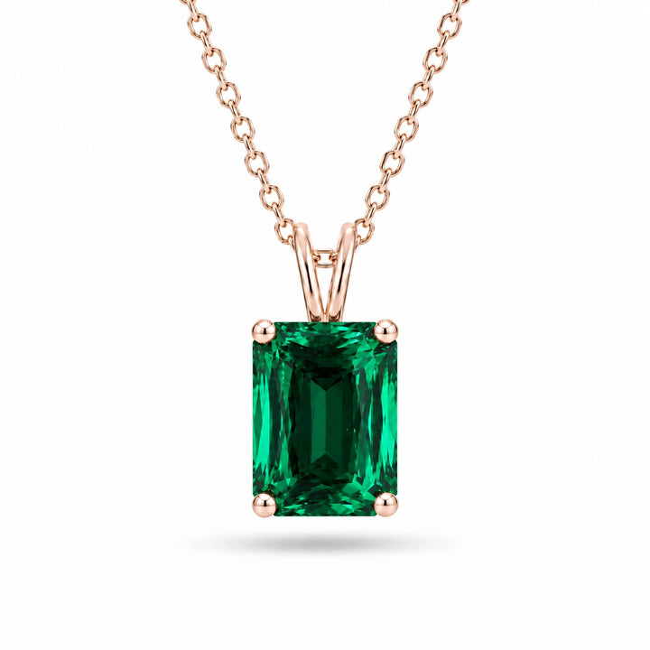 Ashoka-Cut Lab Emerald Pendant in 14K Rose Gold, product visualization