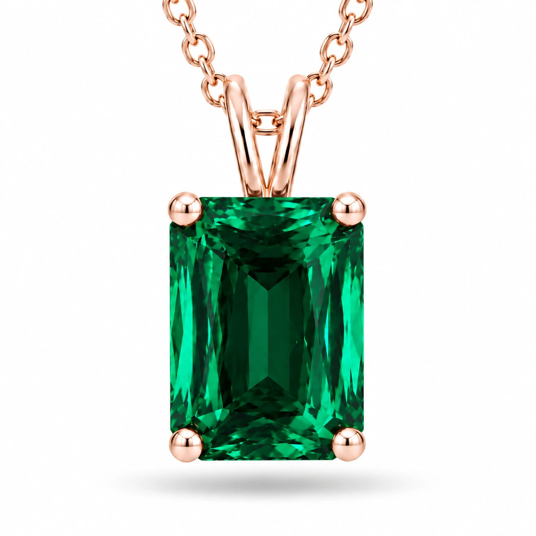 Ashoka-Cut Lab Emerald Pendant close-up detail, product visualization