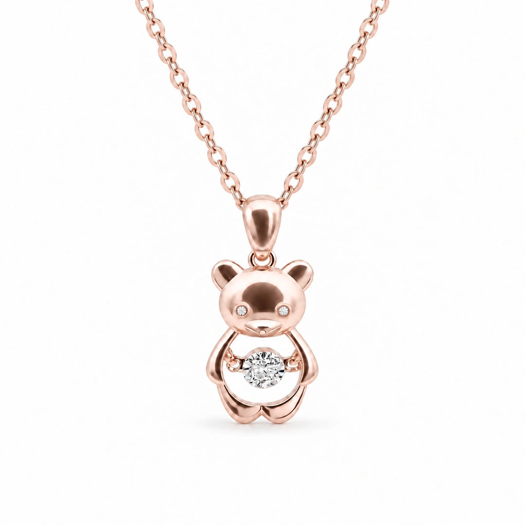 Bear Pendant with Dancing Lab Diamond in 18K Rose Gold, product visualization
