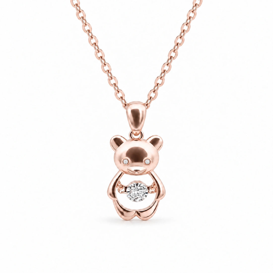 Bear Pendant with Dancing Lab Diamond in 18K Rose Gold