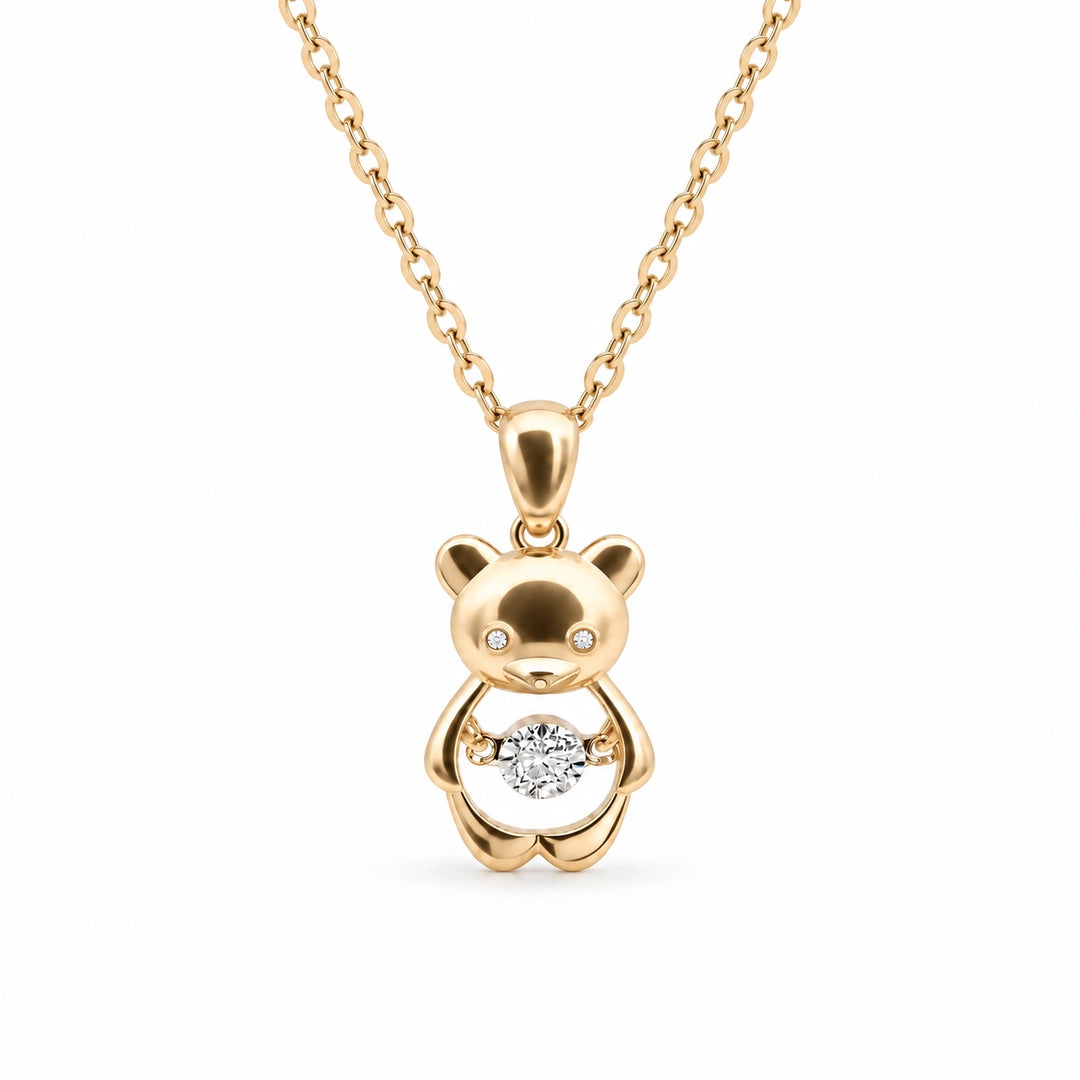 Bear Pendant with Dancing Lab Diamond in 18K Yellow Gold, product visualization