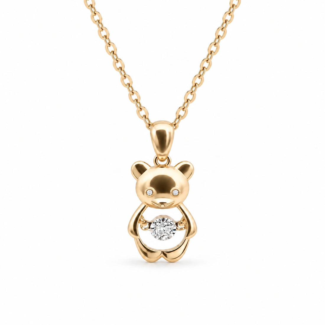 Bear Pendant with Dancing Lab Diamond in 18K Yellow Gold
