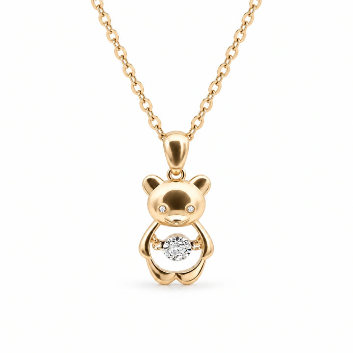 Bear Pendant with Dancing Lab Diamond in 18K Yellow Gold, product visualization