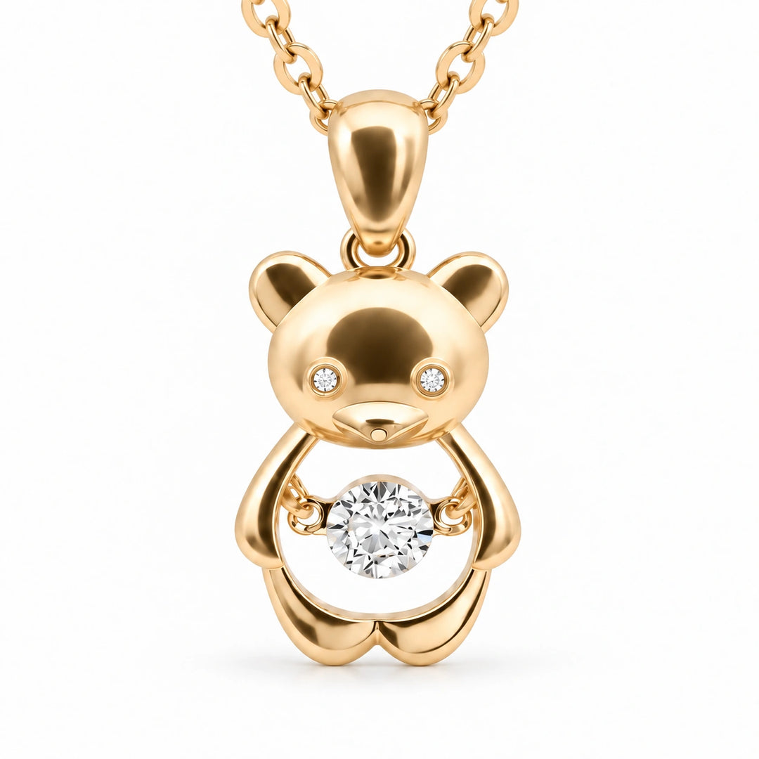 Bear Pendant with Dancing Lab Diamond close-up detail, product visualization