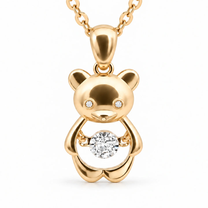Bear Pendant with Dancing Lab Diamond close-up detail, product visualization