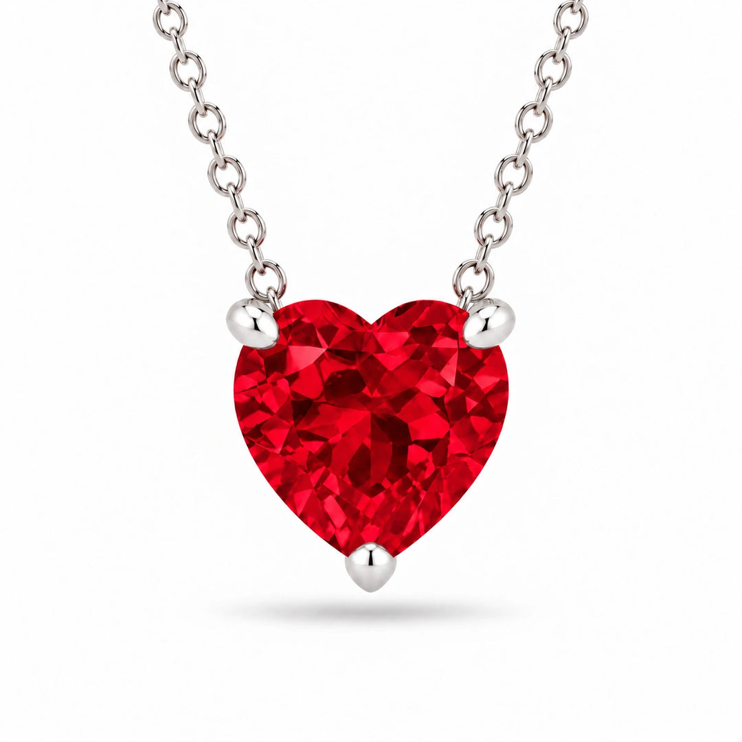 Three-Prong Heart Lab Ruby Pendant in Platinum 950, product visualization