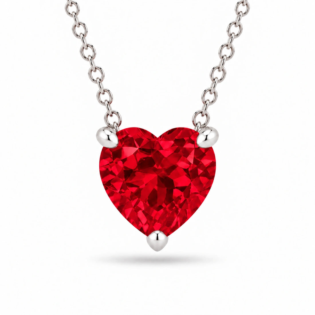 Three-Prong Heart Lab Ruby Pendant in Platinum 950