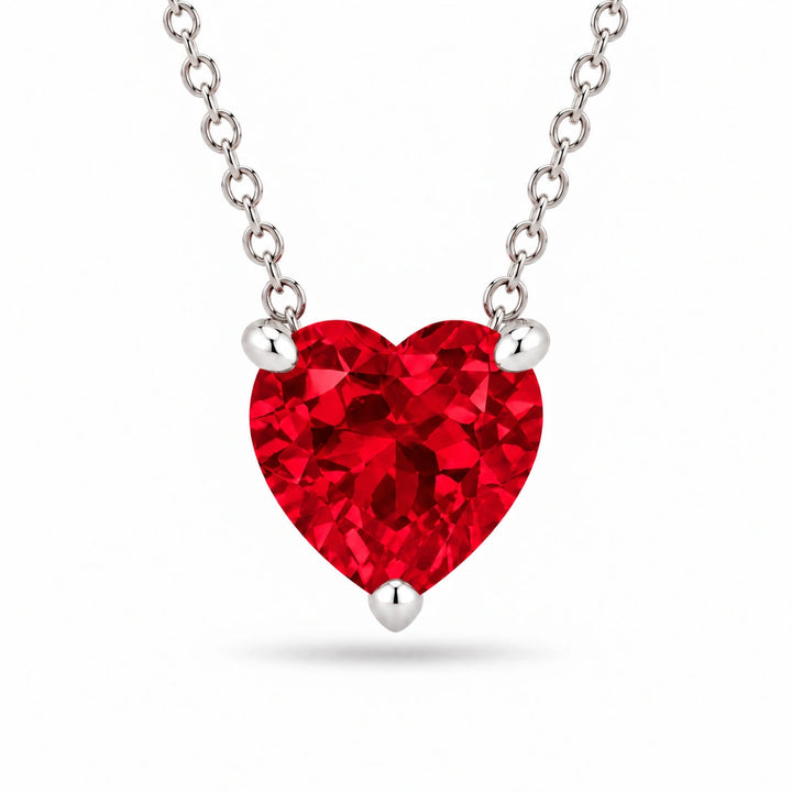 Three-Prong Heart Lab Ruby Pendant in Platinum 950, product visualization