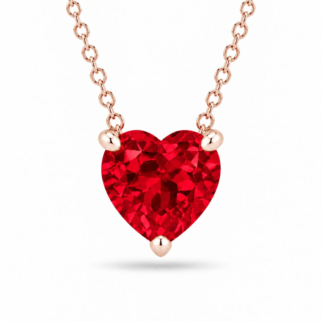 Three-Prong Heart Lab Ruby Pendant in 14K Rose Gold, product visualization