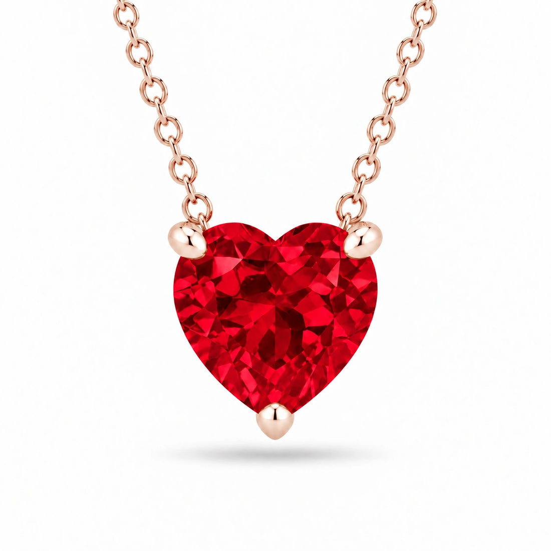 Three-Prong Heart Lab Ruby Pendant in 14K Rose Gold
