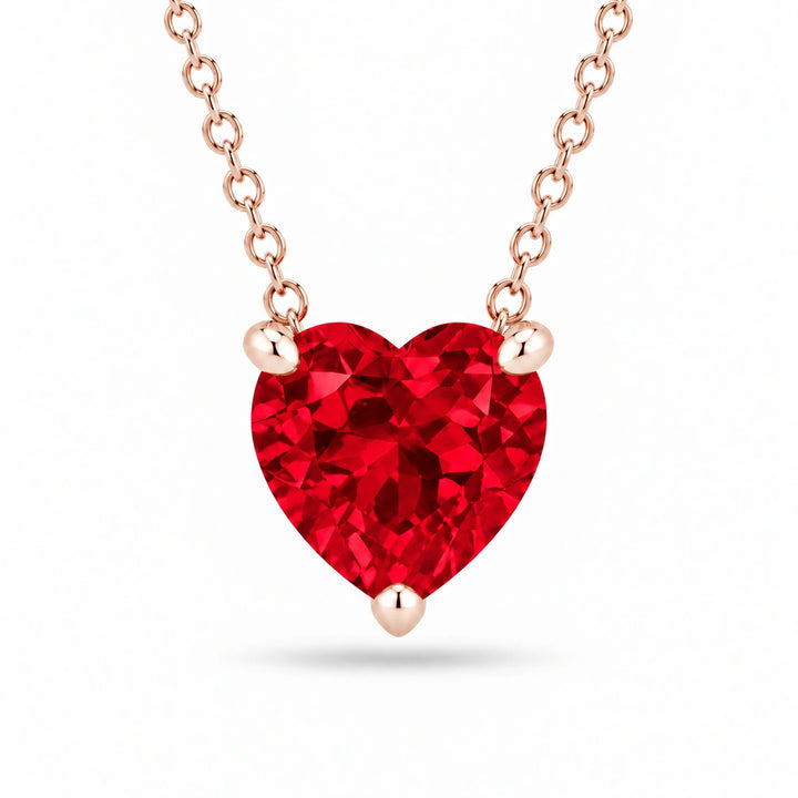 Three-Prong Heart Lab Ruby Pendant in 14K Rose Gold, product visualization