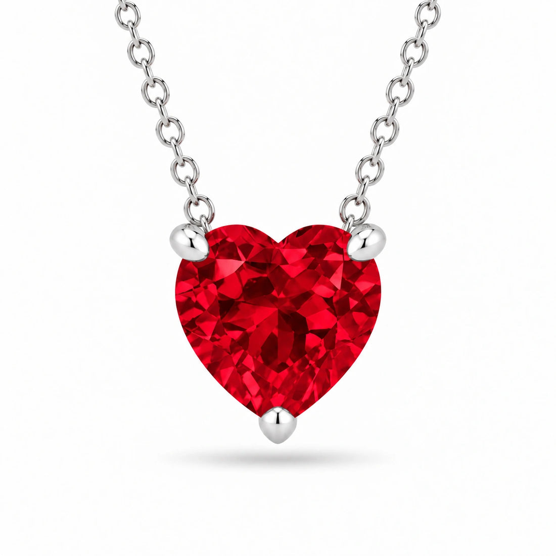 Three-Prong Heart Lab Ruby Pendant in 14K White Gold