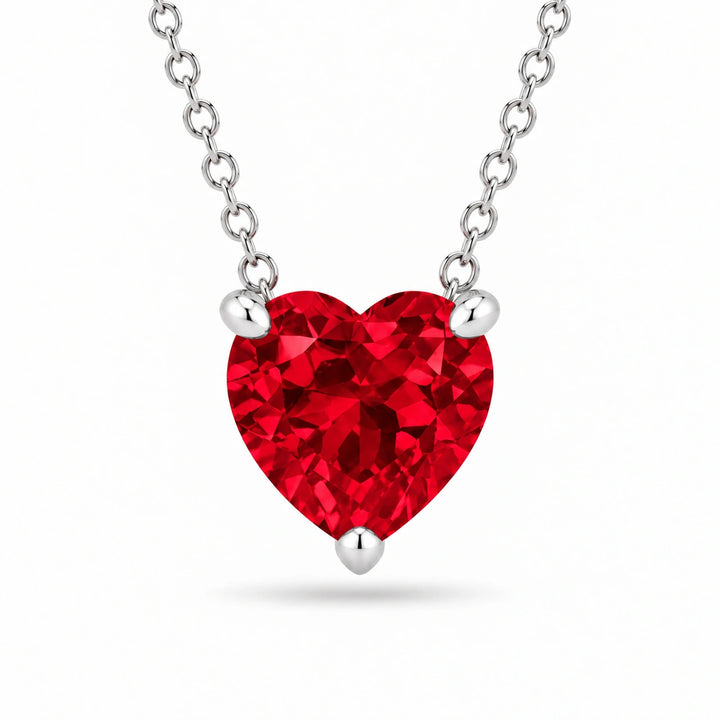 Three-Prong Heart Lab Ruby Pendant in 14K White Gold, product visualization