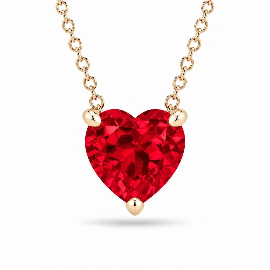 Three-Prong Heart Lab Ruby Pendant in 14K Yellow Gold, product visualization