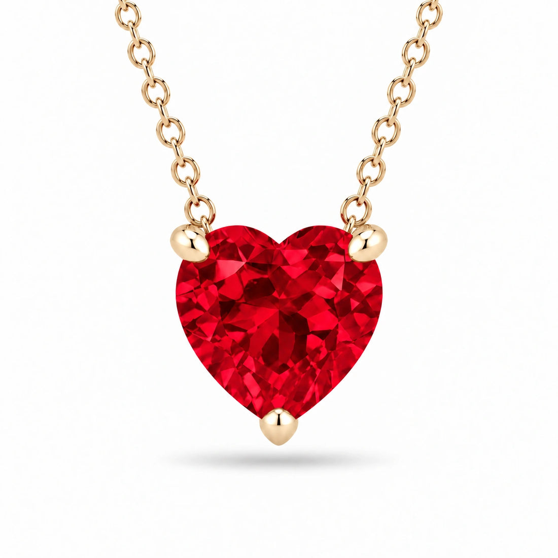 Three-Prong Heart Lab Ruby Pendant in 14K Yellow Gold