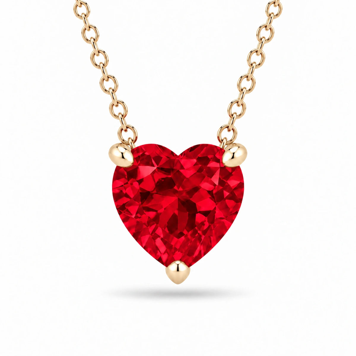 Three-Prong Heart Lab Ruby Pendant — 10mm