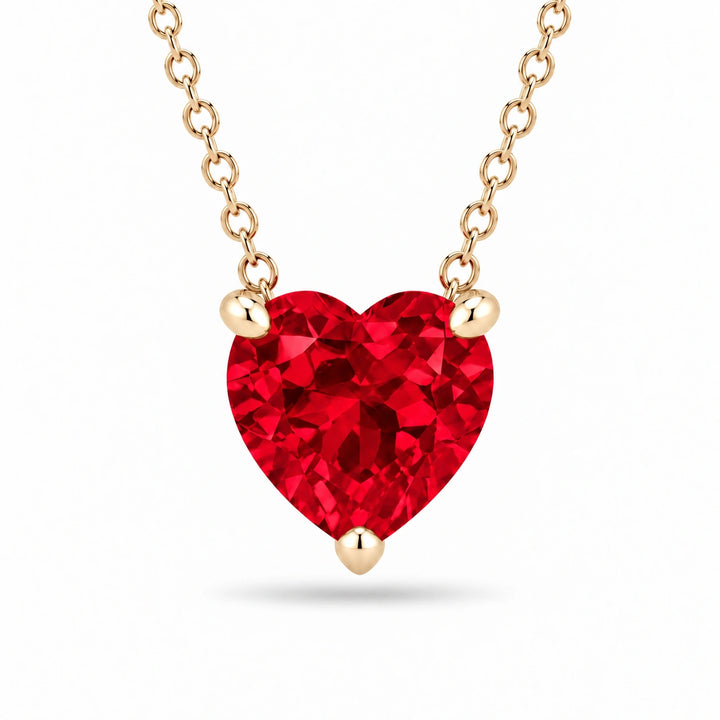 Three-Prong Heart Lab Ruby Pendant in 14K Yellow Gold, product visualization