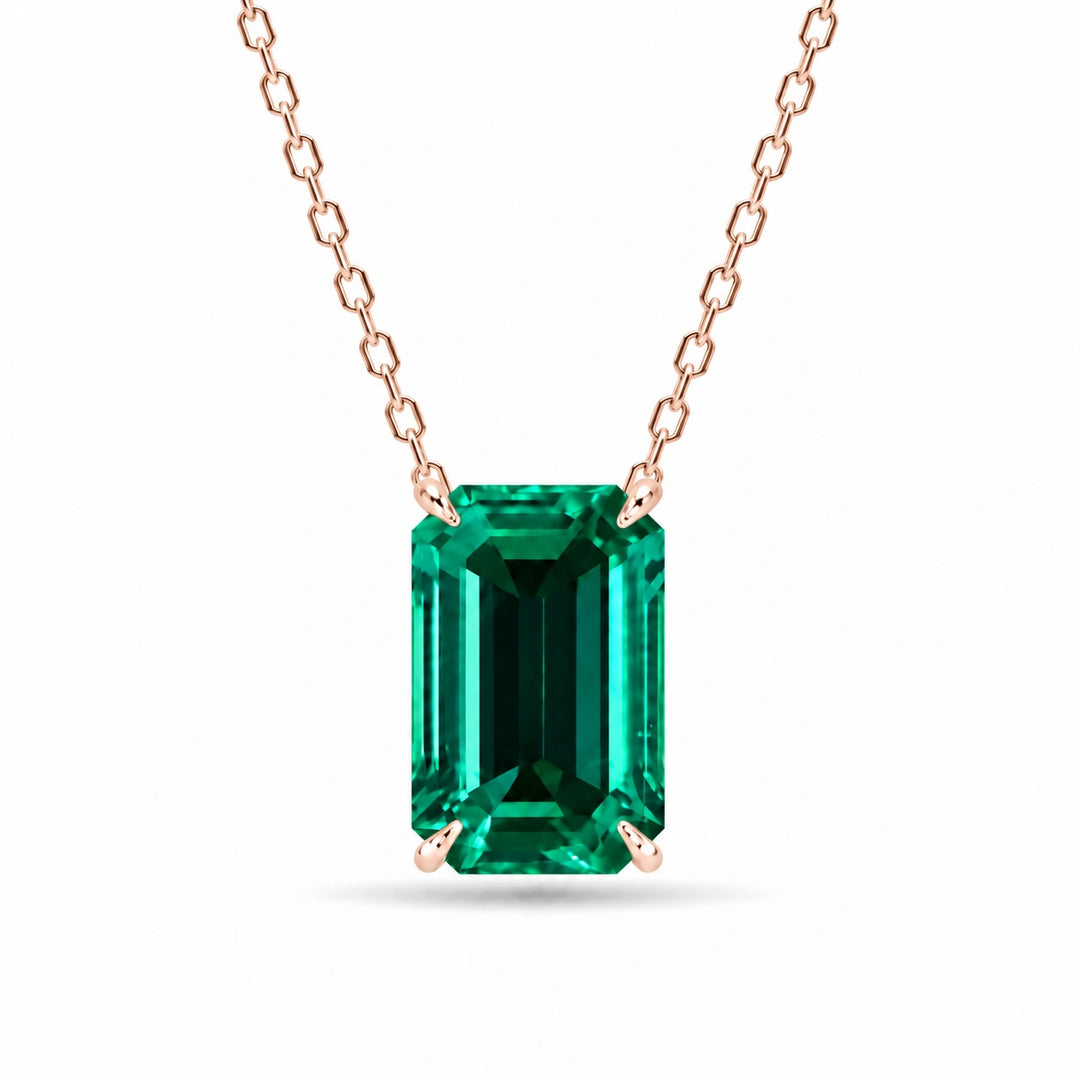 Emerald-Cut Lab Emerald Pendant 1.00ct in 14K Rose Gold, product visualization