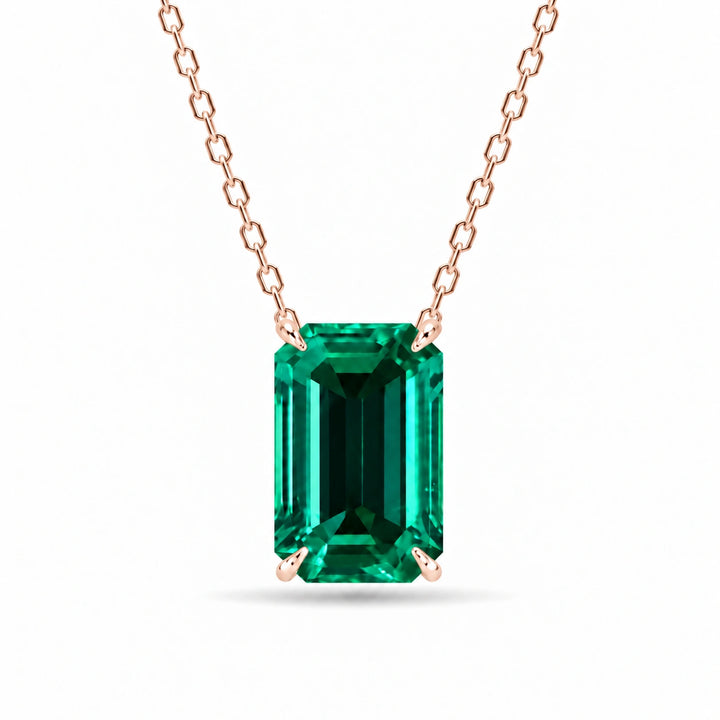 Emerald-Cut Lab Emerald Pendant 1.00ct in 14K Rose Gold, product visualization