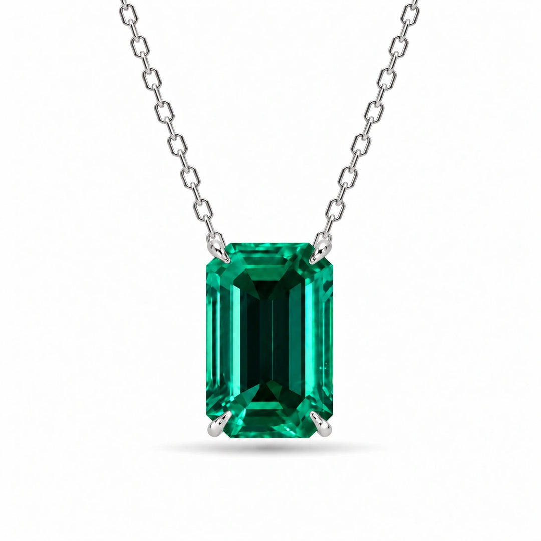 Emerald-Cut Lab Emerald Pendant 1.00ct in 14K White Gold, product visualization
