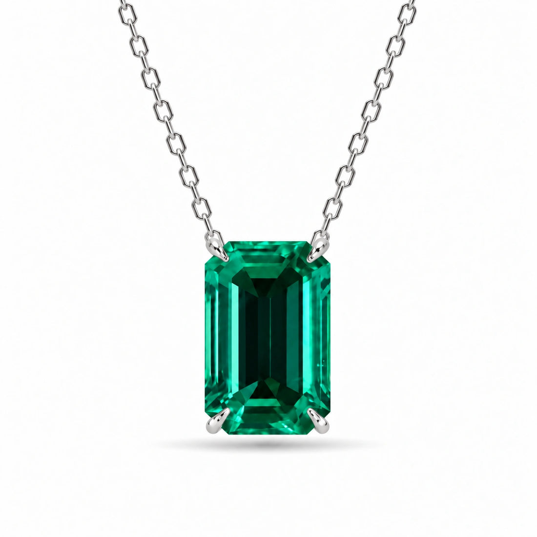 Emerald-Cut Lab Emerald Pendant 1.00ct in 14K White Gold