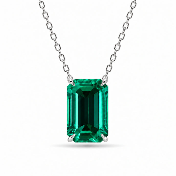 Emerald-Cut Lab Emerald Pendant 1.00ct in 14K White Gold, product visualization