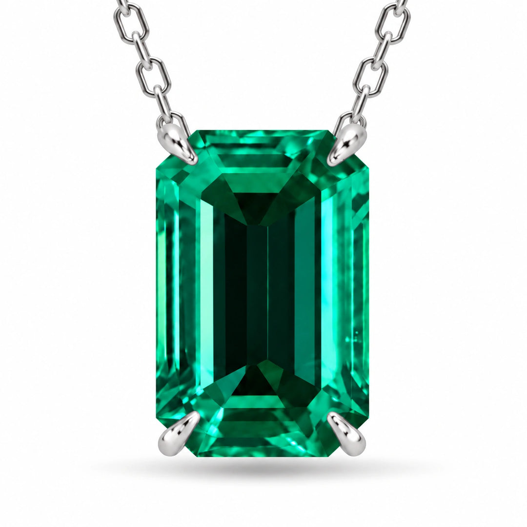 Emerald-Cut Lab Emerald Pendant 1.00ct close-up detail, product visualization
