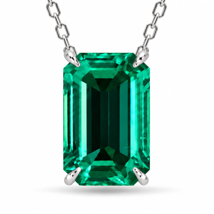 Emerald-Cut Lab Emerald Pendant 1.00ct close-up detail, product visualization