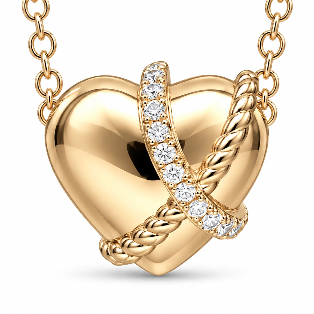 Gold Heart Lab Diamond Pendant close-up detail, product visualization