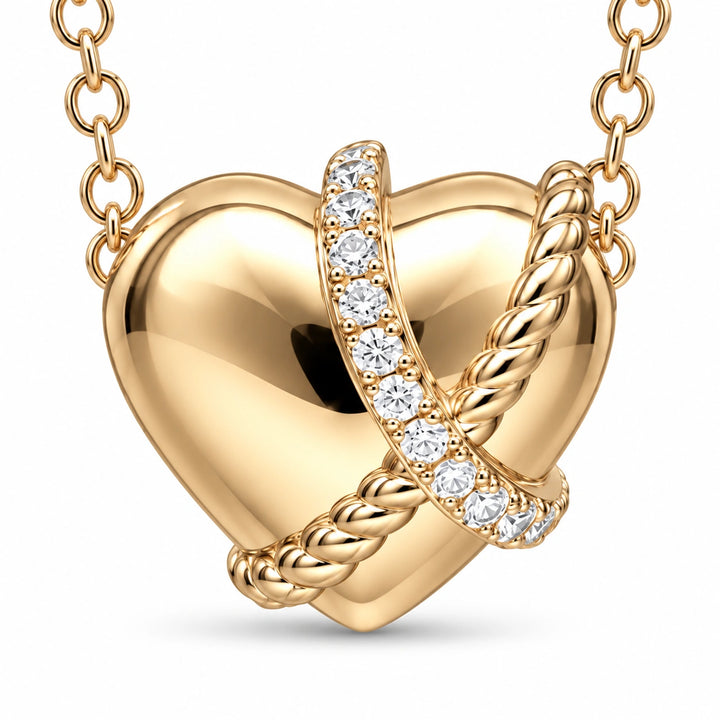 Gold Heart Lab Diamond Pendant close-up detail, product visualization