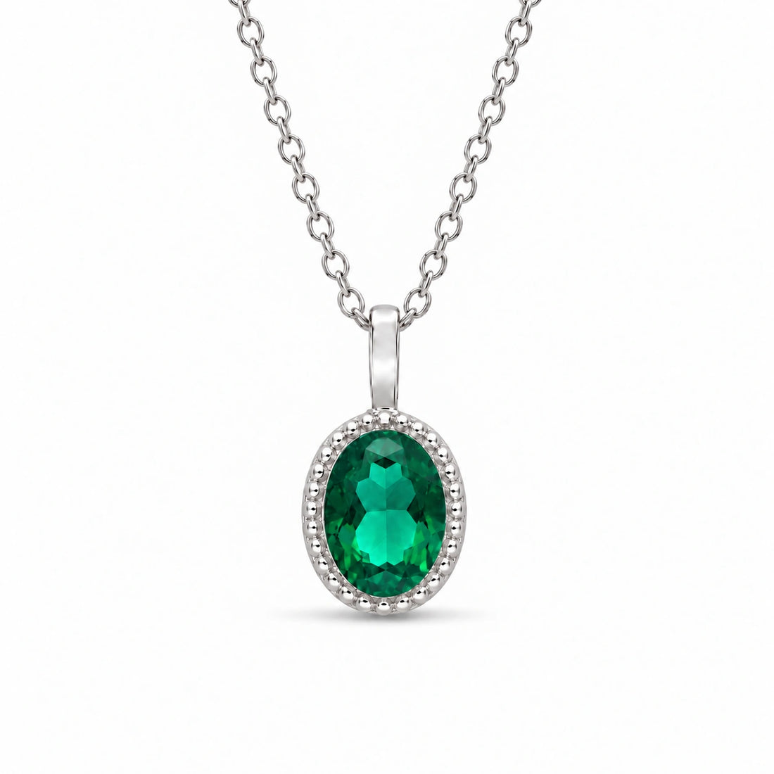 Oval Bezel Lab Emerald Pendant (Zambian Green) in Platinum 950