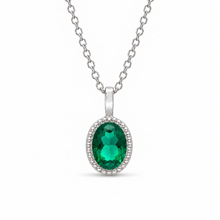 Oval Bezel Lab Emerald Pendant (Zambian Green) in Platinum 950, product visualization