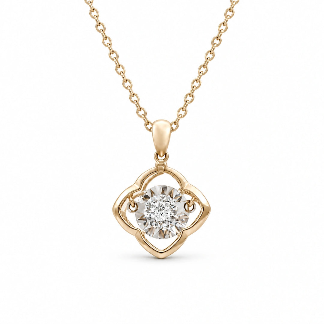Four-Leaf Clover Pendant with Dancing Lab Diamond in 14K Yellow Gold, product visualization