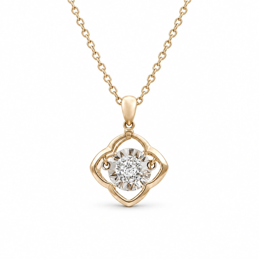 Four-Leaf Clover Pendant with Dancing Lab Diamond in 14K Yellow Gold