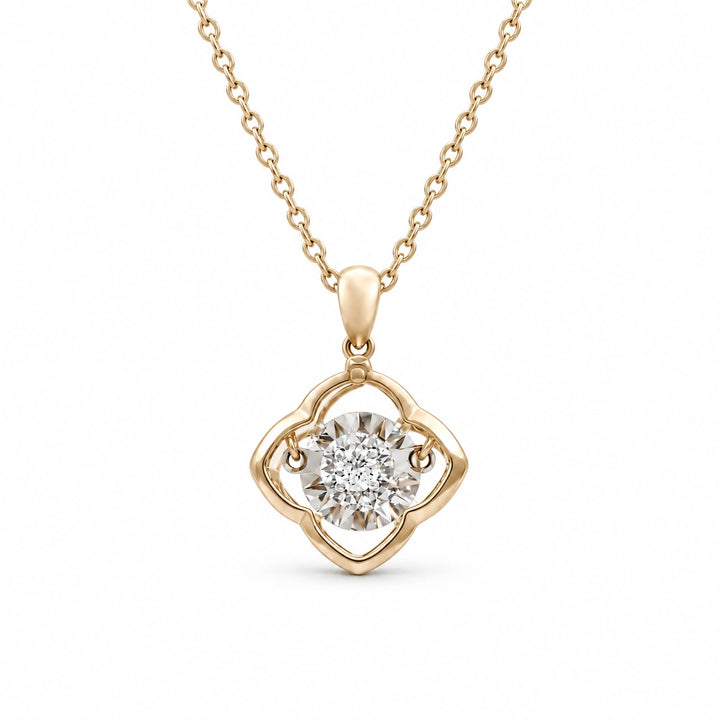 Four-Leaf Clover Pendant with Dancing Lab Diamond in 14K Yellow Gold, product visualization
