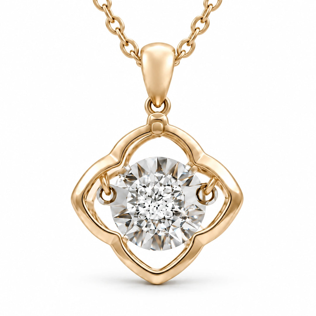 Four-Leaf Clover Pendant with Dancing Lab Diamond close-up detail, product visualization