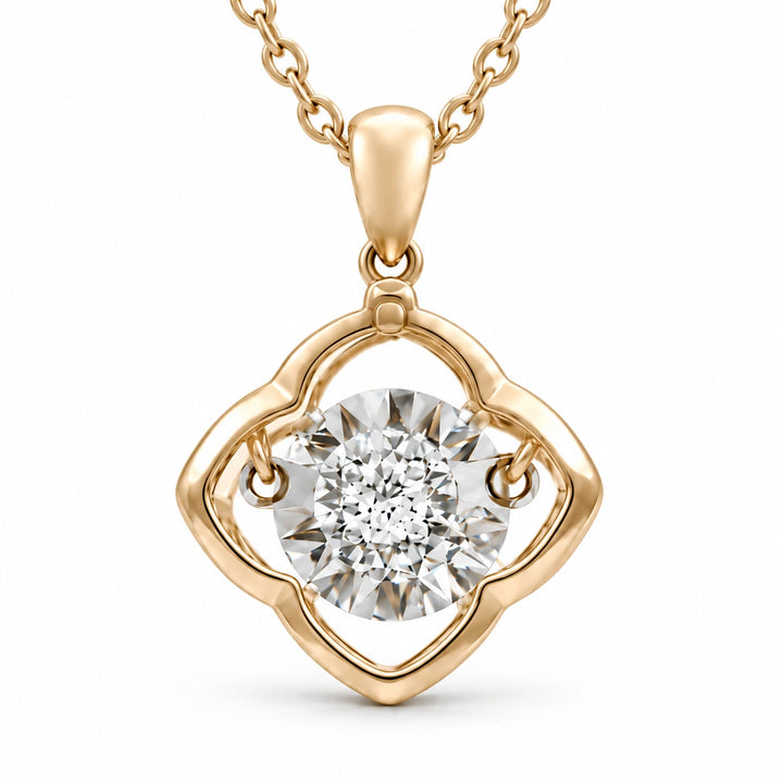 Four-Leaf Clover Pendant with Dancing Lab Diamond close-up detail, product visualization