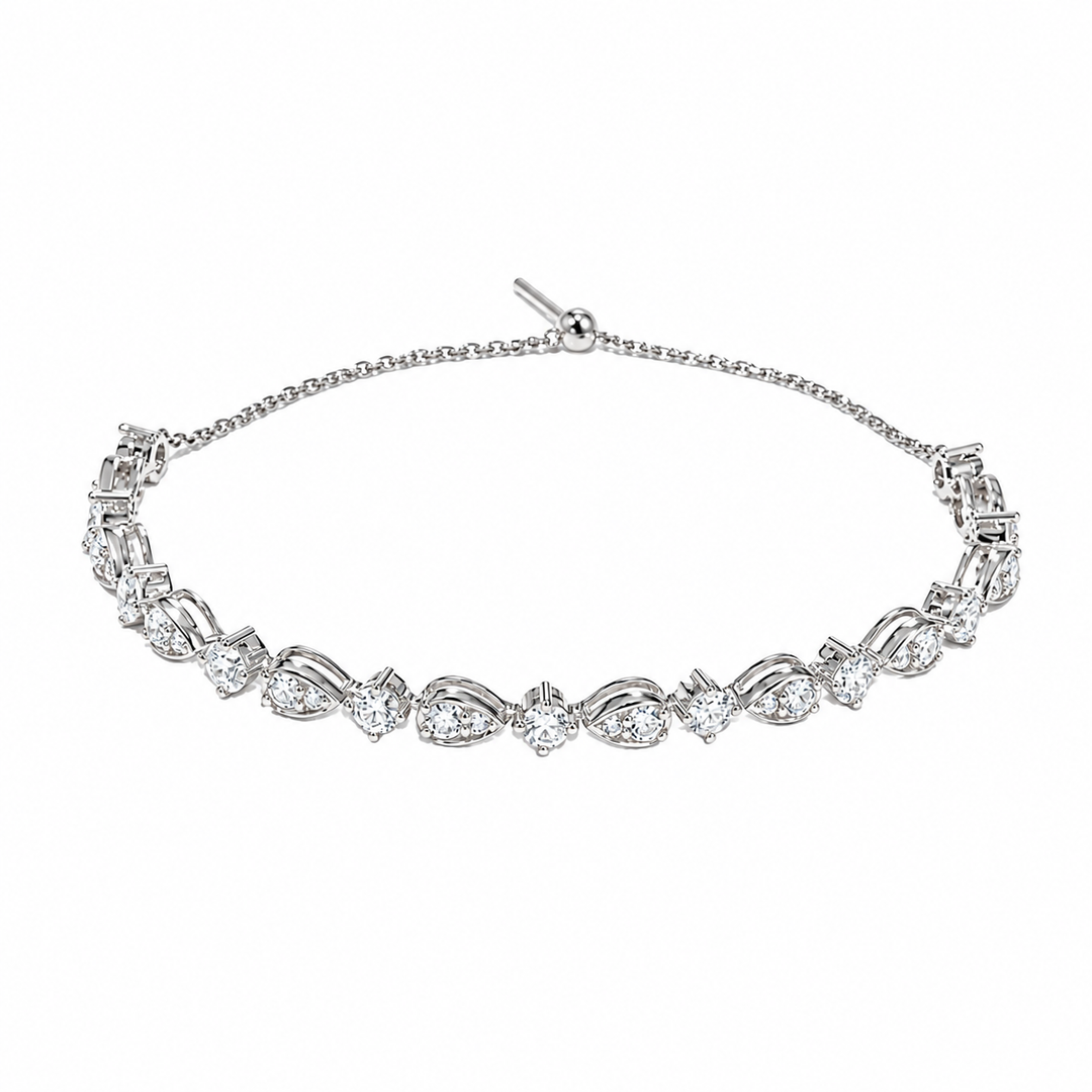 Pear-Link Lab Diamond Half-Tennis Bracelet in 14K White Gold