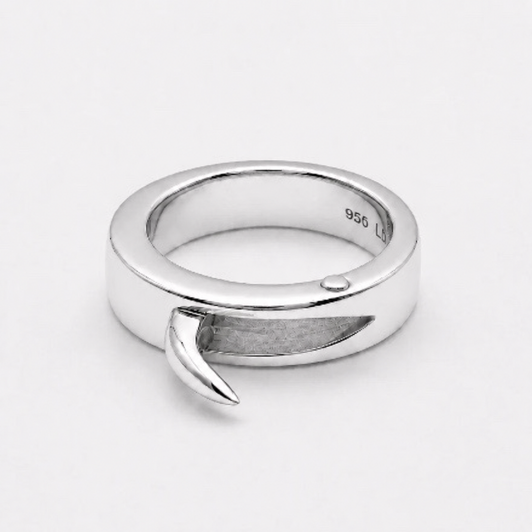 The Hidden Blade Ring in polished Platinum 950 with the 950 LD hallmark