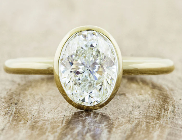 Customized™ 3ct Oval Lab-Grown Diamond Bezel Set Engagement Ring in 14K Yellow Gold (CAD Deposit)