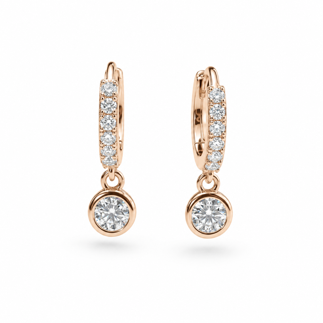 Bezel Drop Lab Diamond Huggie Earrings in 14K Rose Gold