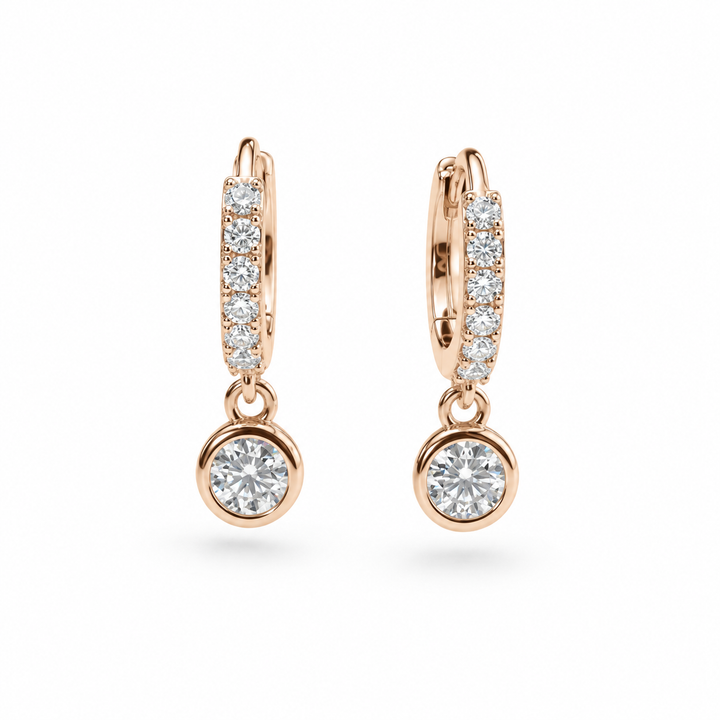 Bezel Drop Lab Diamond Huggie Earrings in 14K Rose Gold