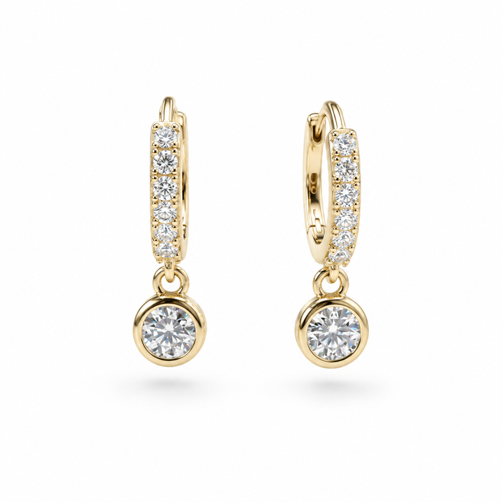 Bezel Drop Lab Diamond Huggie Earrings in 14K Yellow Gold