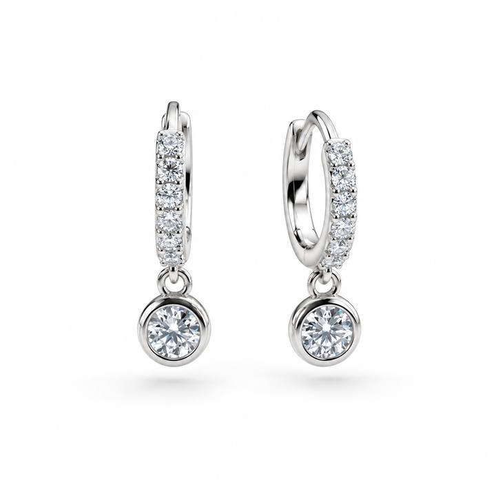 Bezel Drop Lab Diamond Huggie Earrings in 14K White Gold