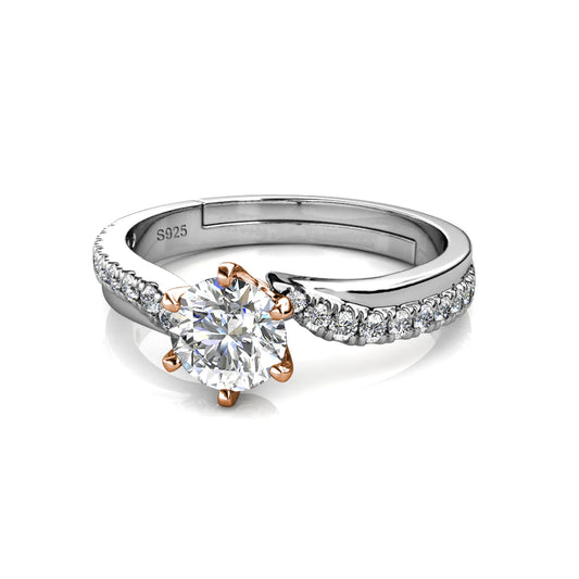 1ct Two-Tone Silver Moissanite Ring with Rose Gold Claw Setting
