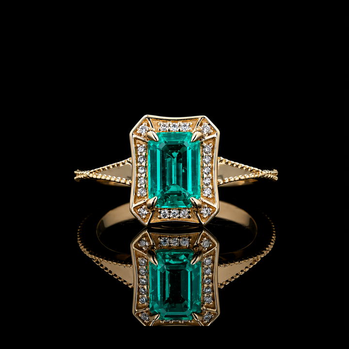 The Deco Empress — Emerald Halo Ring