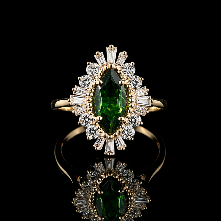 The Helios — Diamond Sunburst Emerald Ring