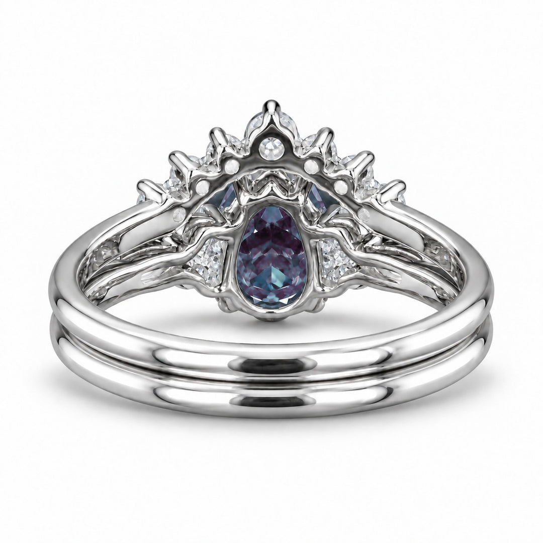 The Vespera — Pear Alexandrite Crown Ring in platinum, back view